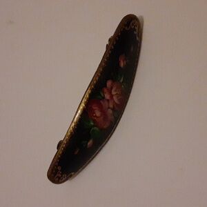 Russian Hand-Painted Floral Black Hair Barrette